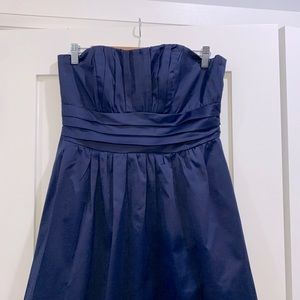 David Bridal’s Cotton Sateen Strapless Ruched Dress in Marine - size 12